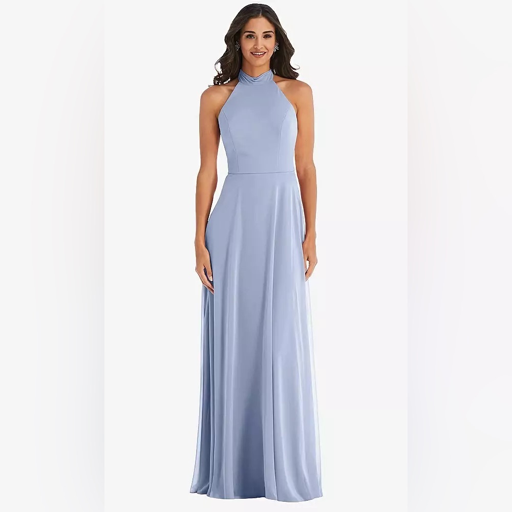 Dessy High Neck Halter Backless Maxi Dress in Sky Blue